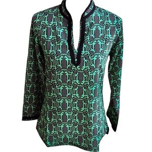 Tracy Negoshian Black & Green Georgia Polka Dot Swirl Tunic Size Medium